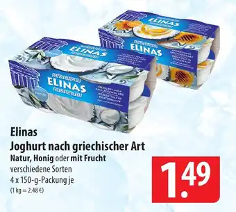 Famila Nord Ost Elinas Joghurt nach griechischer Art Natur, Honig oder mit Frucht verschiedene Sorten 4 x 150-g-Packung je Angebot