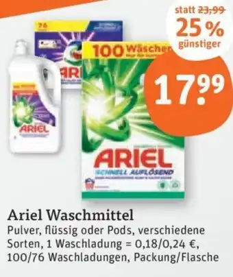 tegut Ariel Waschmittel 100/76 Waschladungen, Packung/Flasche Angebot