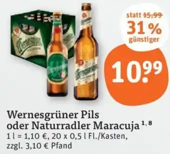 tegut Wernesgrüner Pils oder Naturradler Maracuja 20x0,5 L Angebot