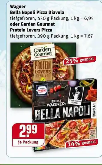 REWE Wagner Bella Napoli Pizza Diavola Oder Garden Gourmet Protein Lovers Pizza Angebot