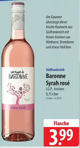 Famila Nord Ost Baronne Syrah rosé I.G.P., trocken 0,75 Liter Angebot