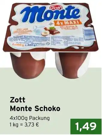 CAP Markt Zott Monte Schoko 4x100g Packung Angebot