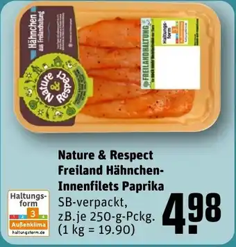 REWE Nature & Respect Freiland Hähnchen- Innenfilets Paprika 250 g Pckg. Angebot