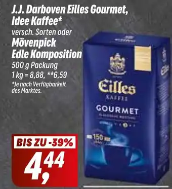 Simmel J.J. Darboven Eilles Gourmet, Idee Kaffee versch. Sorten oder Mövenpick Edle Komposition 500 g Packung Angebot