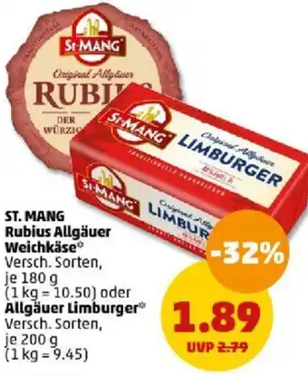 PENNY ST. MANG Rubius Allgäuer Weichkäse 180 g oder Allgäuer Limburger 200 g Angebot