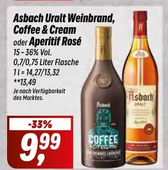 Simmel Asbach Uralt Weinbrand, Coffee & Cream oder Aperitif Rosé 700/750ml Angebot