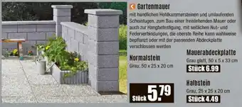 V Baumarkt Gartenmauer Normalstein Grau, 50 x 25 x 20 cm Angebot