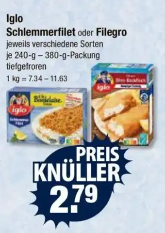 V Markt Iglo Schlemmerfilet oder Filegro je 240-g-380-g-Packung tiefgefroren Angebot