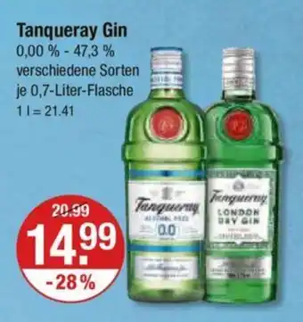 V Markt Tanqueray Gin 0,00 % -47,3% verschiedene Sorten je 0,7-Liter-Flasche Angebot