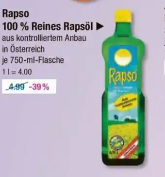 V Markt Rapso 100% Reines Rapsöl aus kontrolliertem Anbau in Österreich je 750-ml-Flasche Angebot