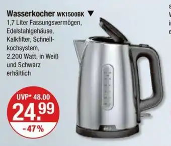 V Markt BRAUN Wasserkocher WK1500BK 1,7 Liter Fassungsvermögen Angebot