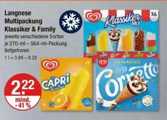 V Markt Langnese Multipackung Klassiker & Family je 270-ml-564-ml-Packung tiefgefroren Angebot