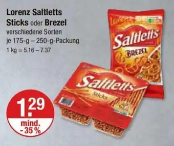 V Markt Lorenz Saltletts Sticks oder Brezel verschiedene Sorten je 175-g-250-g-Packung Angebot