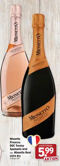 Wasgau Mionetto Prosecco DOC Treviso Spumante brut oder Mionetto Rose extra dry 0,75L Angebot