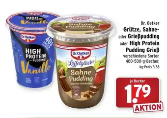 Wasgau Dr. Oetker Grütze, Sahne oder Grießpudding oder High Protein Pudding Grieß 400-500g Becher Angebot