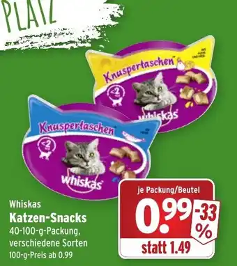 Wasgau Whiskas Katzen Snacks 40-100g Angebot