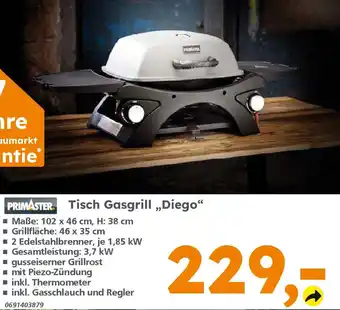 Globus Baumarkt PRIMASTER Tisch Gasgrill „Diego" Angebot