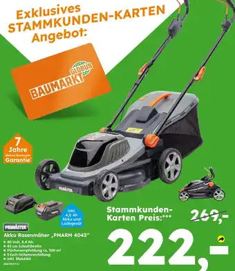 Globus Baumarkt PRIMASTER Akku Rasenmäher „PMARM 4043" Angebot