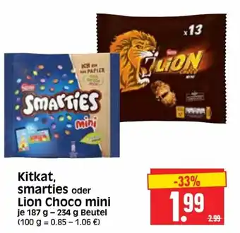 Edeka Herkules Kitkat, Smarties oder Lion Choco Mini 187-234g Beutel Angebot