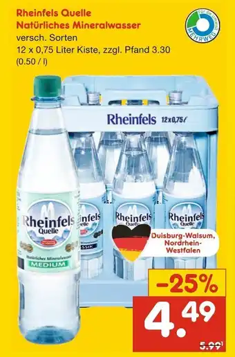 Netto Marken-Discount Rheinfels Quelle Natürliches Mineralwasser 12*750ml Angebot