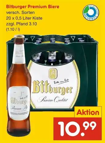 Netto Marken-Discount Bitburger Premium Biere versch. Sorten 20*500ml Angebot