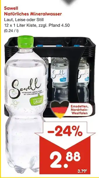 Netto Marken-Discount Sawell Natürliches Mineralwasser Laut, Leise oder Still 12*1L Angebot