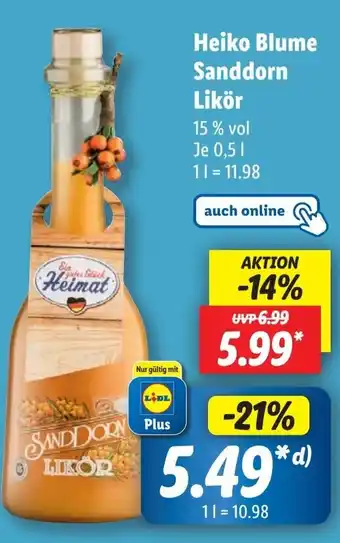 Lidl Heiko Blume Sanddorn Likör 0,5 l Angebot