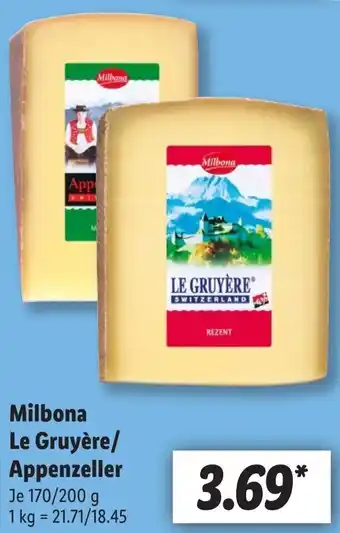 Lidl Milbona Le Gruyère/ Appenzeller 170/200 g Angebot