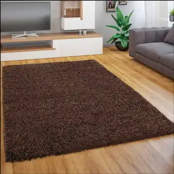 ManoMano Hochflor Teppich Wohnzimmer Schlafzimmer Shaggy Langflor Modern Einfarbig Braun, 70x140 cm - Paco Home Angebot