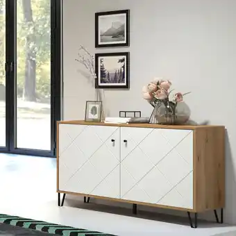 ManoMano Lomadox - Sideboard Wohnzimmer modern TORINO-19 in Artisan Eiche Nb. mit weiß matt, b/h/t: ca. 123/76/40 cm - weiß Angebot