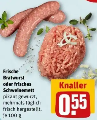 REWE Kaufpark Frische Bratwurst oder frisches Schweinemett 100 g Angebot