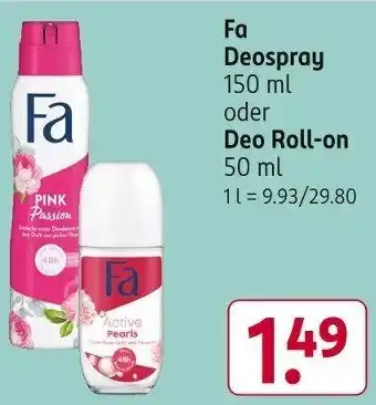 Rossmann Fa Deospray 150 ml oder Deo Roll-on 50 ml Angebot