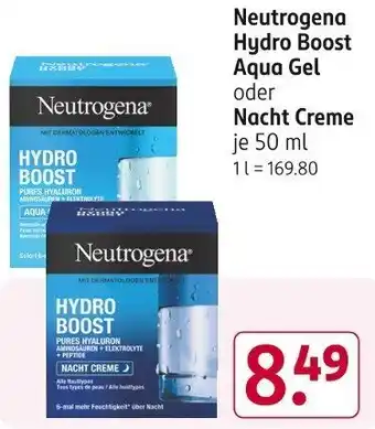 Rossmann Neutrogena Hydro Boost Aqua Gel oder Nacht Creme 50 ml Angebot