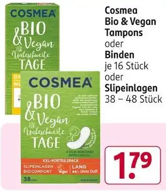 Rossmann Cosmea Bio & Vegan Tampons oder Binden 16 Stück oder Slipeinlagen 38-48 Stück Angebot