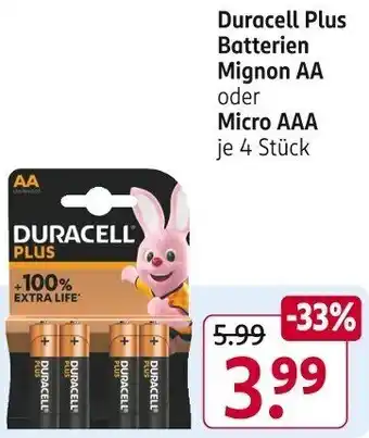 Rossmann Duracell Plus Batterien Mignon AA oder Micro AAA 4 Stück Angebot