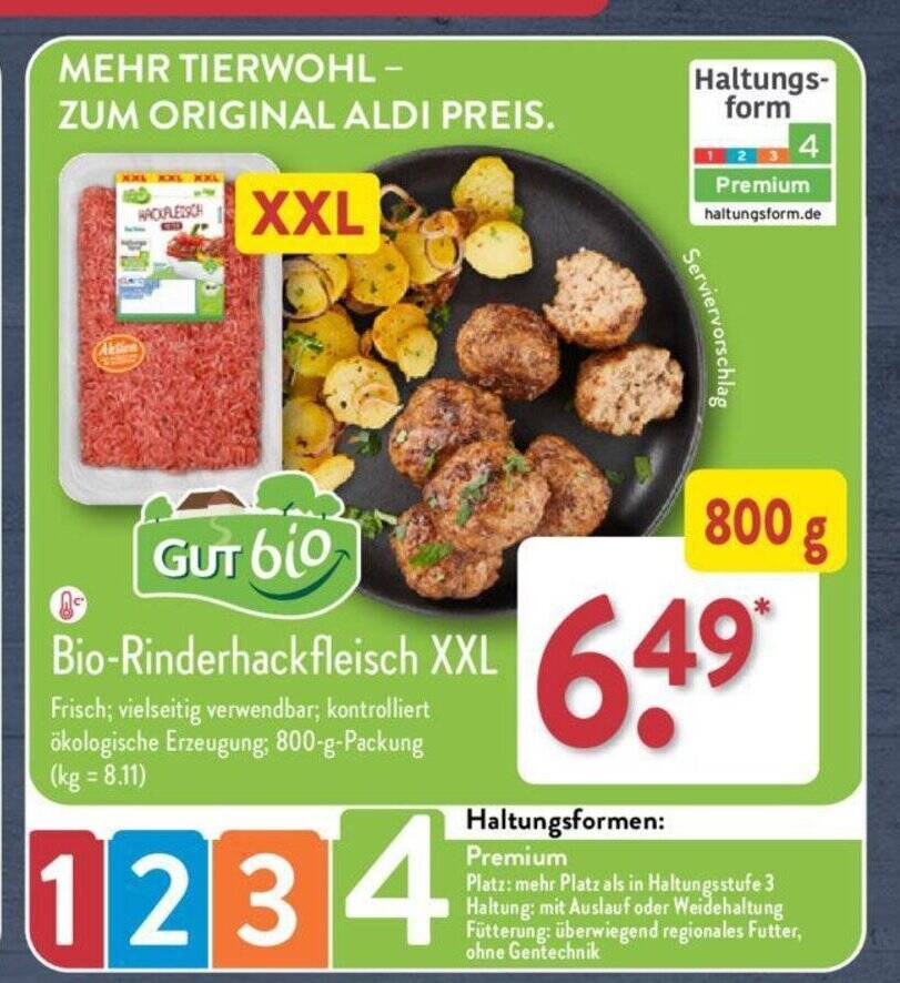 Bio-Rinderhackfleisch XXL 800 g Angebot bei Aldi Nord