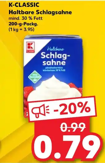 Kaufland K-CLASSIC Haltbare Schlagsahne 200 g Packg. Angebot