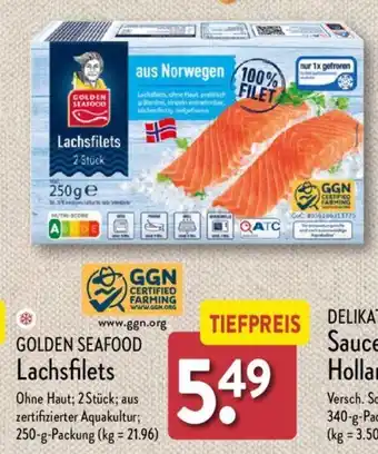 Aldi Nord GOLDEN SEAFOOD Lachsfilets Ohne Haut; 2 Stück; aus zertifizierter Aquakultur; 250-g-Packung Angebot