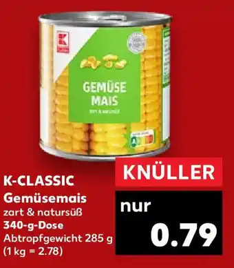 Kaufland K-CLASSIC Gemüsemais 340-g-Dose Angebot