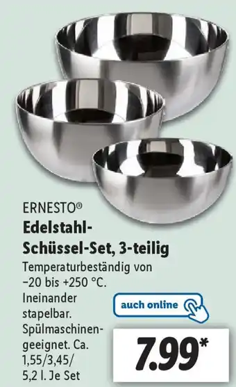 Lidl ERNESTO Edelstahl- Schüssel-Set, 3-teilig Angebot