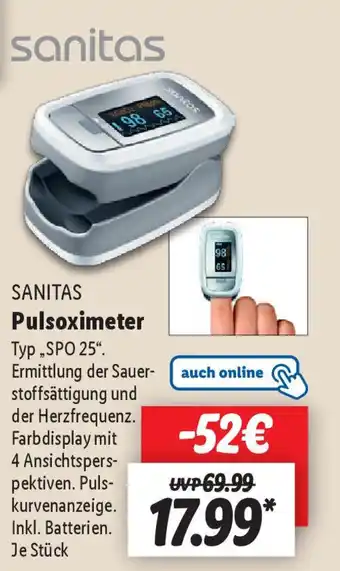 Lidl SANITAS Pulsoximeter Typ „SPO 25". Angebot