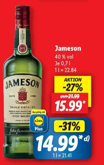 Lidl Jameson SMOOTH IRISH WHISKEY 40% vol 700ml Angebot