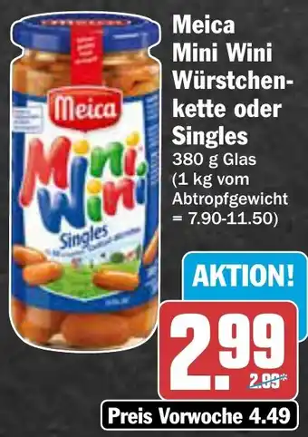 AEZ Meica Mini Wini Würstchenkette oder Singles 380 g Glas Angebot