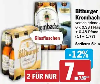 AEZ Bitburger oder Krombacher 6 x 0,33 L Flaschen Angebot