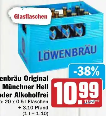 AEZ Löwenbräu Original Münchner Hell oder Alkoholfrei 20x0,5 L Flaschen Angebot