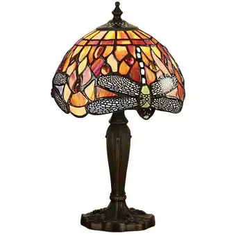 ManoMano Interiors Dragonfly Flame - 1 Leichte Tischlampe Dunkelbronze, Rot, Tiffany-Glas, E14 Angebot