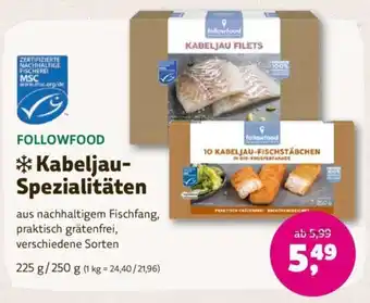 Denns BioMarkt FOLLOWFOOD Kabeljau- Spezialitäten 225/250g Angebot