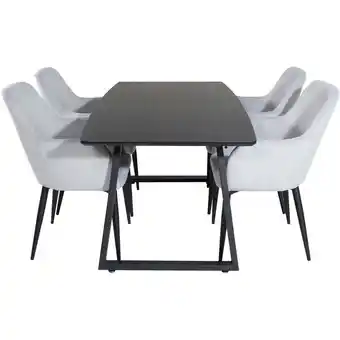 ManoMano IncaBLBL Essgruppe Esstisch Ausziehbarer Tisch Länge cm 160 / 200 schwarz und 4 Comfort Esszimmerstühle Samt hellgrau, schwar Angebot