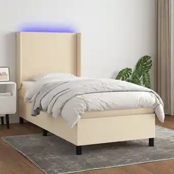 ManoMano Boxspringbett mit Matratze & LED,Bettgestell für Erwachsene,Taschenfederkernmatratze Creme 90x200 cm Stoff -BNC15883 Angebot