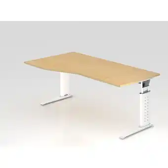 ManoMano Schreibtisch Mauri Ahorn Weißes Gestell BxT 180x80/100cm Arbeitshöhe 68-86cm höhenjustierbar, 2cm Raster C-Fuß-Gestell Rechte Angebot